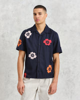 Didcot - Navy Floral Applique Short-Sleeve Shirt