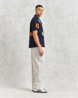 Didcot - Navy Floral Applique Short-Sleeve Shirt