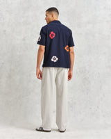 Didcot - Navy Floral Applique Short-Sleeve Shirt