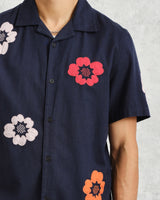 Didcot - Navy Floral Applique Short-Sleeve Shirt