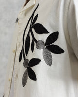 Didcot - Ecru And Black Bloom Applique Short-Sleeve Shirt