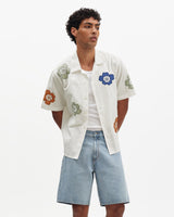 Didcot - Ecru And Multicolour Floral Applique Short-Sleeve Shirt