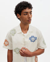 Didcot - Ecru And Multicolour Floral Applique Short-Sleeve Shirt