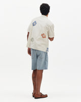 Didcot - Ecru And Multicolour Floral Applique Short-Sleeve Shirt