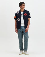 Didcot - Navy Floral Applique Short-Sleeve Shirt