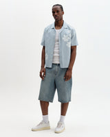 Didcot - Blue And Ecru Floral Applique Short-Sleeve Shirt