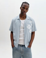 Didcot - Blue And Ecru Floral Applique Short-Sleeve Shirt