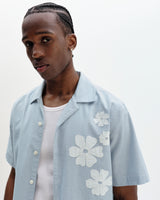 Didcot - Blue And Ecru Floral Applique Short-Sleeve Shirt