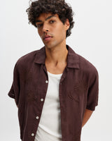 Didcot - Brown Flower Embroidered Short-Sleeve Shirt