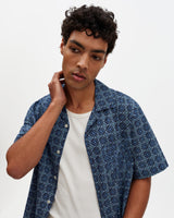 Didcot - Blue Tile Print Short-Sleeve Shirt