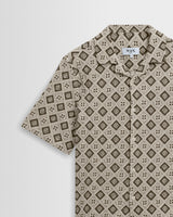Didcot - Ecru And Black Tile Print Short-Sleeve Shirt