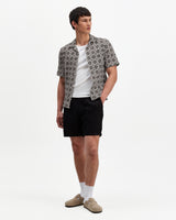 Didcot - Ecru And Black Tile Print Short-Sleeve Shirt