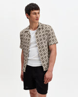 Didcot - Ecru And Black Tile Print Short-Sleeve Shirt