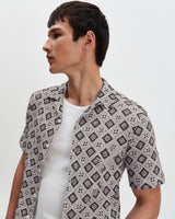 Didcot - Ecru And Black Tile Print Short-Sleeve Shirt