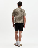 Didcot - Ecru And Black Tile Print Short-Sleeve Shirt
