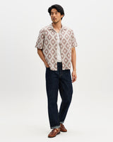 Didcot - Taupe And Ecru Diamond Lace Short-Sleeve Shirt