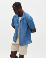 Didcot - Mid-Blue Silk Linen Short-Sleeve Shirt