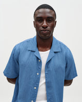 Didcot - Mid-Blue Silk Linen Short-Sleeve Shirt