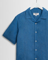 Didcot - Mid-Blue Silk Linen Short-Sleeve Shirt