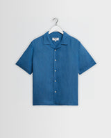 Didcot - Mid-Blue Silk Linen Short-Sleeve Shirt