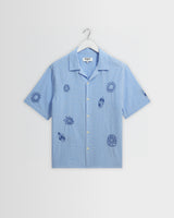 Didcot - Blue And Ecru Doodle Seersucker Short-Sleeve Shirt