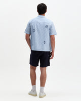 Didcot - Blue And Ecru Doodle Seersucker Short-Sleeve Shirt