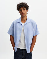 Didcot - Blue And Ecru Seersucker Stripe Short-Sleeve Shirt