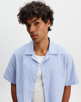 Didcot - Blue And Ecru Seersucker Stripe Short-Sleeve Shirt