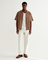 Didcot - Rust Tile Print Seersucker Short-Sleeve Shirt