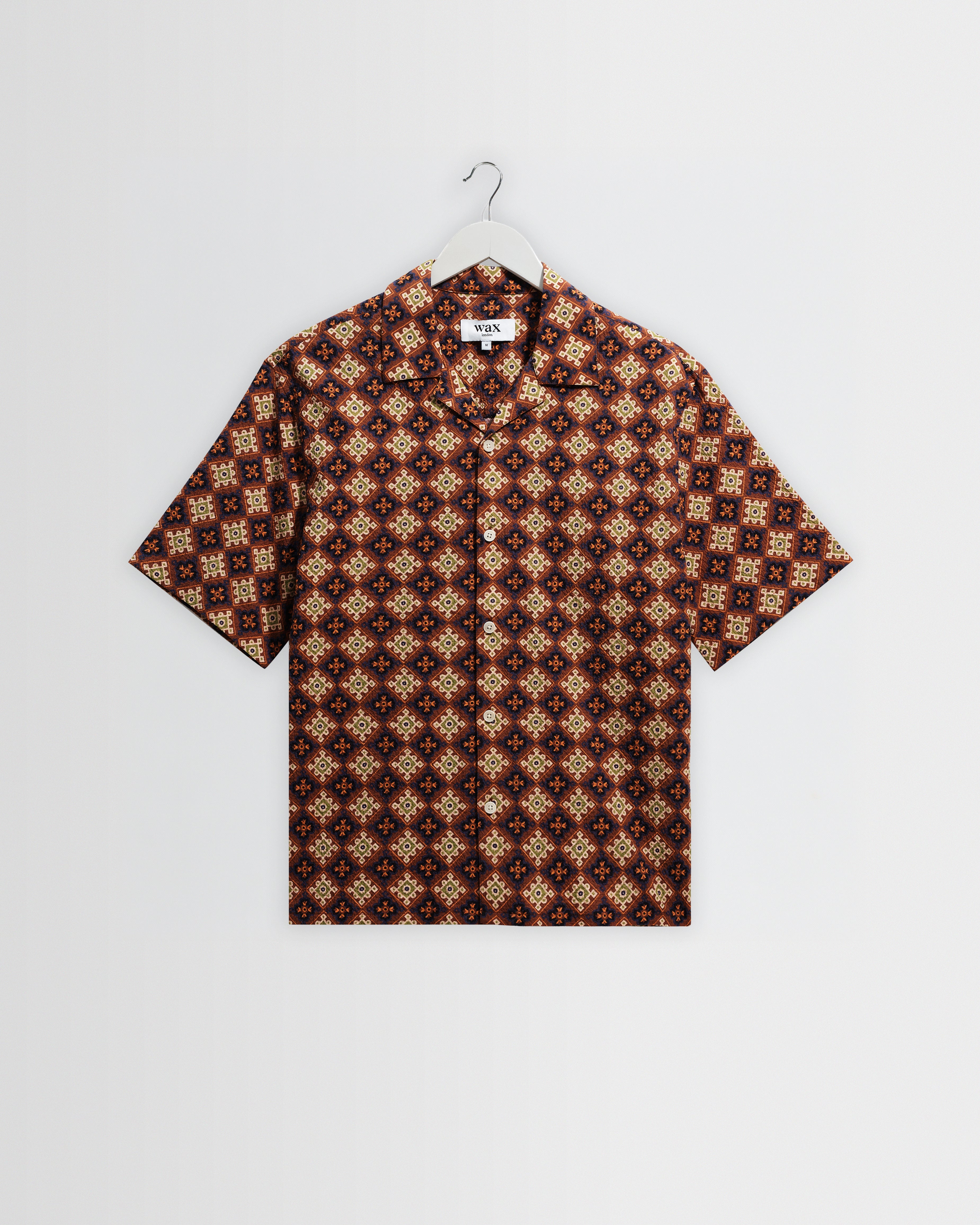 Men's Rust Tile Print Seersucker Short-Sleeve Shirt | Wax London