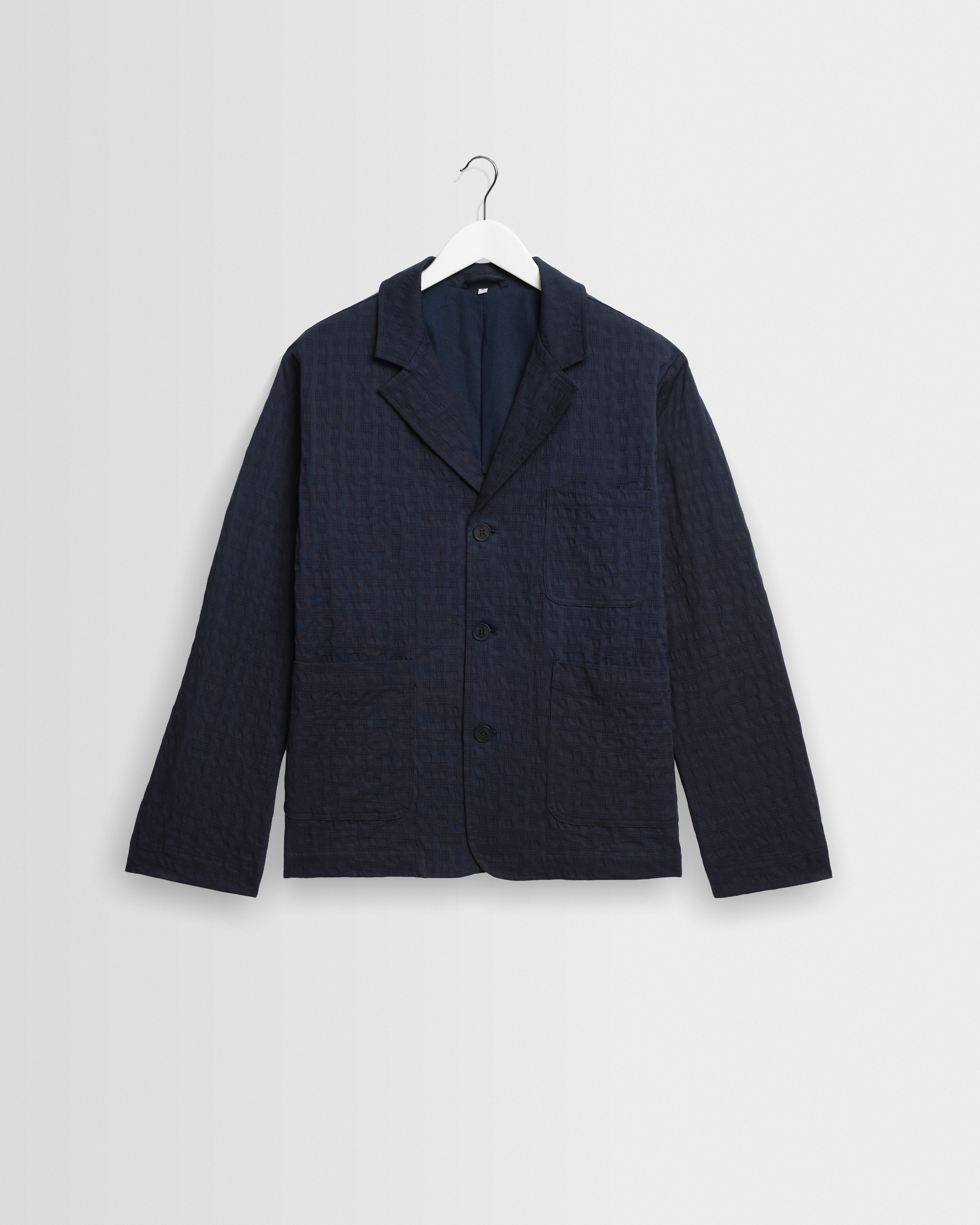 Men's Navy Dobby Cotton Blazer | Wax London