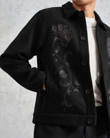 wax london men's Elm - Black Floral Embroidered Wool Jacket