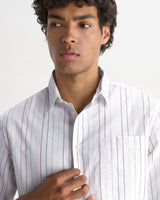 HALCOMB L/S SHIRT MULTI STRIPE COTTON ECRU / MULTI