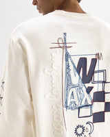 HAYDEN L/S TEE SPLIT EMBROIDERY OFF WHITE / MULTI