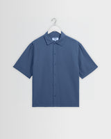 Keats - Blue Cotton Seersucker Short-Sleeve Shirt