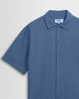 Keats - Blue Cotton Seersucker Short-Sleeve Shirt