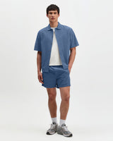 Keats - Blue Cotton Seersucker Short-Sleeve Shirt