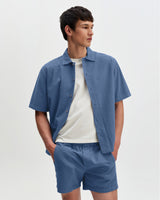 Keats - Blue Cotton Seersucker Short-Sleeve Shirt