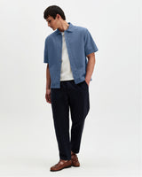 Keats - Blue Cotton Seersucker Short-Sleeve Shirt