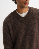 KEMP V NECK FLUFFY WOOL BLEND CHOCOLATE BROWN