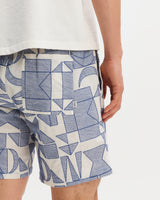 Kurt - Ecru And Blue Geometric Embroidered Shorts