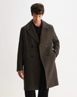 Magnus - Brown Herringbone Double-Breasted Wool Overcoat