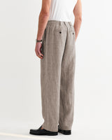 Malham - Natural And Brown Stripe Linen Wide Fit Trousers