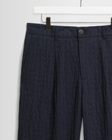 Malham - Navy Dobby Cotton Wide Fit Trousers