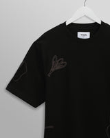 wax london men's Milton - Black Embroidered Organic Cotton T-Shirt