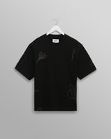 wax london men's Milton - Black Embroidered Organic Cotton T-Shirt