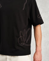 wax london men's Milton - Black Embroidered Organic Cotton T-Shirt