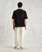 wax london men's Milton - Black Embroidered Organic Cotton T-Shirt