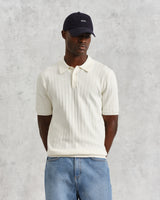 wax london men's Naples - Ecru Textured Knitted Polo Shirt