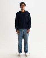 Pendal - Navy And Brown Long-Sleeve Organic Cotton Polo